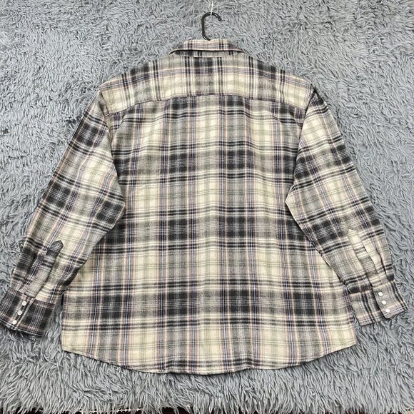 Men’s Extra Heavy Pearl Snap Plaid Flannel Outdoor Shacket Blue Tan Red 2XL NWT - Picture 2 of 9